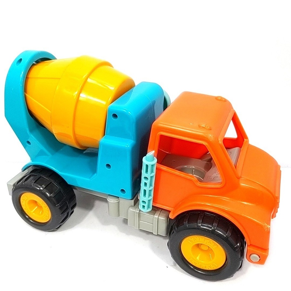 Battat Cement Mixer Truck Toy Orange Blue Yellow Construction Vehicle 12 Inch